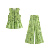 Trend-Print Collar Sleeveless Collar With Waistcoat Lady Casual Street Trousers
