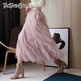Asymmetrical Mesh Skirts For Women High Waist Ankle Length Skirts Female Elegant Korean Fashion 2020 Clothing