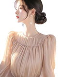 Toloer Design Temperament Wood Ear Top Lady 2025 Spring Super Beautiful Waist Chiffon