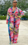 Print Africa Knotted Blouse and Pants 2 Piece