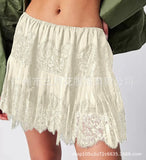 Style Basic Solid Color Irregularly Hem High Waist Lace Skirt Sweet Girl