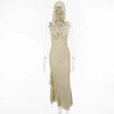 Sexy Split Party Dresses Ruffles Mesh Sleeveless Midi Hooded Dress Summer Beach Club Fashion Outfits-Outfit