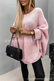 Pullovers Women Solid Knitted Cloak Tops Jumpers Round Neck Bat Full Sleeve Splice Loose Casual Tops Autumn Winter-Outfit