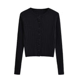 colors Women Cable Twist Knitted Cardigan Round Collar Center Buttons Sweater Full Sleeve Short Jumper Gray-Outfit