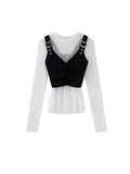 Aesthetics Mesh Tops Thin Woman Fake Two Pieces Korean Gothic Y2K O-Neck Patchwork Long Sleeve T-Shirts Sexy Spring