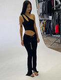 One Shoulder Irregular Top and Pants 2 Piece