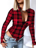 Toloer Women's Wear Temperament Plaid Long Sleeve