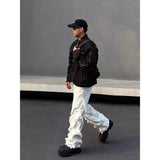 American personality men white jeans street wear hip-hop ins trendy brand high street trendy men and women pants-Outfit