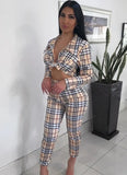 Casaul Check Design Long sleeve Turn down Collar Outer & Bra and Pant