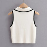 New Summer Lapel With Color Zipper Knitted Vest Shows The Navel Short Style Blouse.-Outfit