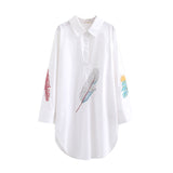 Solid Color Embroidery Fashion Shirt Summer Women's Clothing Korean Loose Turn-down Collar Casual 3/4 Sleeve