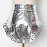 Silver Casual Short For Women High Waist Loose Ruched Minimalist Shorts Female 2021 Summer Fashion Clothing