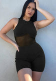 Sexy Sleeveless bodysuit Mesh Skinny Two Piece Shorts