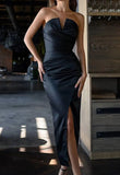 Sexy Black Off Shoulder Ruched Slit Long