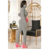 Casual Solid High Neck Long Sleeve Slim Top and Ruched Pants Set 2 Piece