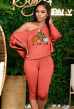 Halloween Pumpkin Off Shoulder Long Sleeve Top And Midi Pants