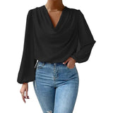 Loose Chiffon Shirts women Fashion Drape Cowl Long Sleeve Blouse Spring Autumn Pullover Shirt Tops Women Clothing-Outfit