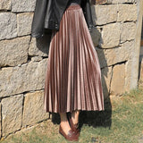 Pleated Skirt Women's Autumn Vintage Velvet Black Lady Faldas Mujer Moda 2020 Casual Long Maxi High Waist Party