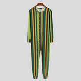 Men Pajamas Jumpsuit Homewear Solid Color Long Sleeve Comfortable Button Leisure Sleepwear Men Rompers Nightwear