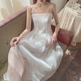 Spaghetti Strap White Fairy Dress Women Korean Style Sweet Purple Midi Dress Romantic Holiday Beach Summer Dresses