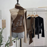 Hottie Side Hanging Neck Scarf Print Knitted Top Design Embody T-Shirt