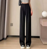 Toloer Pants Female Spring And Autumn 2024 New High Waist Hanging Feeling Loose Straight Leg Hanging Feeling Wide Leg Pants Large Size Pink Casual Pants-Outfit