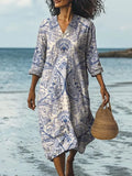 Women's Beach Vacation Digital Print V-Neck Dress
