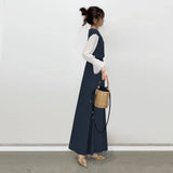 And Autumn New Women's Clothing 20255 Impact Color Splicing Body Showing Slim Swing Long Sleeve A Word Pressure Skirt