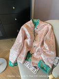 Feather Coat New Chinese Color Impact Embroidery Jacquard Collar Coat 2024 Female Spring Style Tang Style Song Brocade Blouse-Outfit
