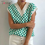 Casual Argyle Women's Vest Knitted Sleeveless Sweater Top For Women 2021 Autumn New V-Neck Pullover Vest Y2k
