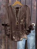 Creative Flower Element 3D Printed Casual Trend V-Necked Lace