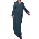 Autumn And Winter New Leisure Loose Solid Color V Collar Long-Sleeved Dress