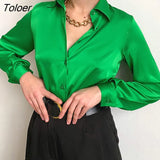 Office Satin Women's Shirt Polo Collar Elegant Shirts Women Blouse 2022 Spring Summer Irregular Hem Long Sleeve Top