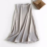 Elegant A Line Party Skirt Women High Waist Solid Chic Skirts Female Side Zipper Satin Skirt Faldas Mujer Moda