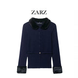 Homemade New Women's Armificed Turf Effect Spliced Knitted Coat