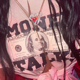 Letter Print Irregular Slit T-Shirt