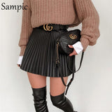 Fashion Winter Ladies Y2K Sexy A-line Mini Pleated Skirts Womens 2020 Short High Waisted Black Skirt