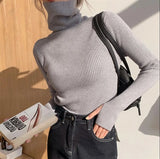 2022 Autumn Candy Colors Tops Slim Women Pullover Knitted Sweater Jumper Soft Warm Jumper Basic Turtleneck Women