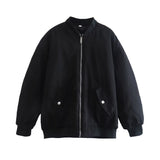 And Winter New Pure Color Loose Leisure Zipper Flight Jacket Cotton-Padded Jacket-Outfit