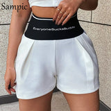 Fashion Korean Style Women Letter Print Sport Casual High Waisted Mini Biker Shorts 2021 Summer Sexy Skinny Black
