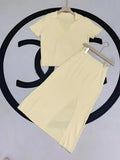 Free Shipping 2022 Women's Casual Knit Skirt Set Lapel Long Sleeve Turtleneck Short Knit Sweater & Split Midi Skirt 2-Piece