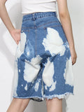Streetwear Patchwork Hole Pants For Women High Waist Denim Wide Leg Casual Trousers Female Fashion New Style