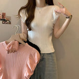 Design Wood-In-Eared T-Shirt For Women's Summer New French Retro Inss Headset Thin Short-Sleeved