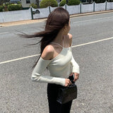 Off Shoulder Knitted Sweaters 2022 Long Sleeve Autumn Vintage Lady White Black Tops Women Sweater Mujer Pull Femme