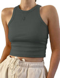 Toloer Women's New Women's Sexy Sleeveless Round Neck Rib Knit Vest Crop