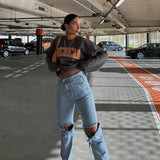 Streetwear Grunge 90s Sweatshirts Y2K Women Indie Letter Print Oversize Hoodie Long Sleeve Casual Vintage Top