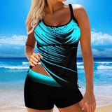 Leaf Printed Swimsuit Vintage Sexy Backless Tankini Set Female Summer Beach Two Pieces Swimwear Bathing Suit Plus Size