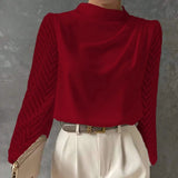 Mesh Patchwork Shirt Blouse Women Fahsion O-neck Lantern Sleeve Shirts For Women 2024 Spring Casual Folds Blouses Tops-Outfit