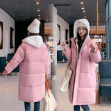 2021 Snow Wear Long Winter Coat Women Spliced Hooded Warm Parkas Female Hooded Padded Winter Jackets Women