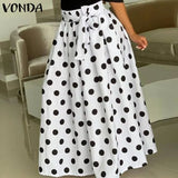 Skirts Polka Dot High Waist Long Skirt 2021 VONDA Female Sexy Pleated Party Maxi Skirts Faldas De